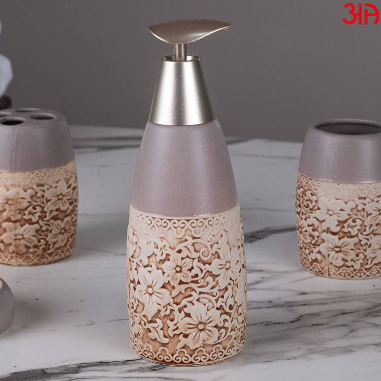 grey floral soap dispenser set 2