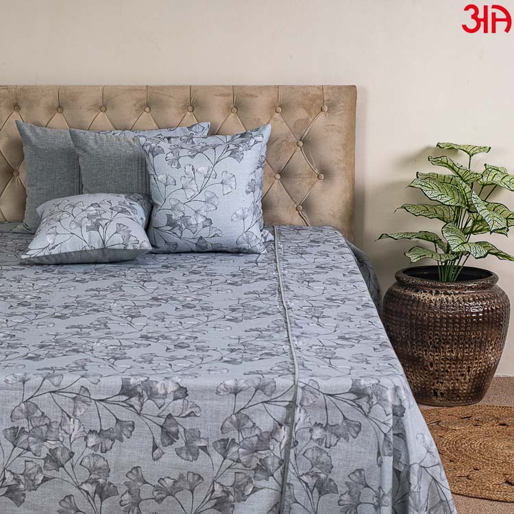 grey floral cotton bed cover