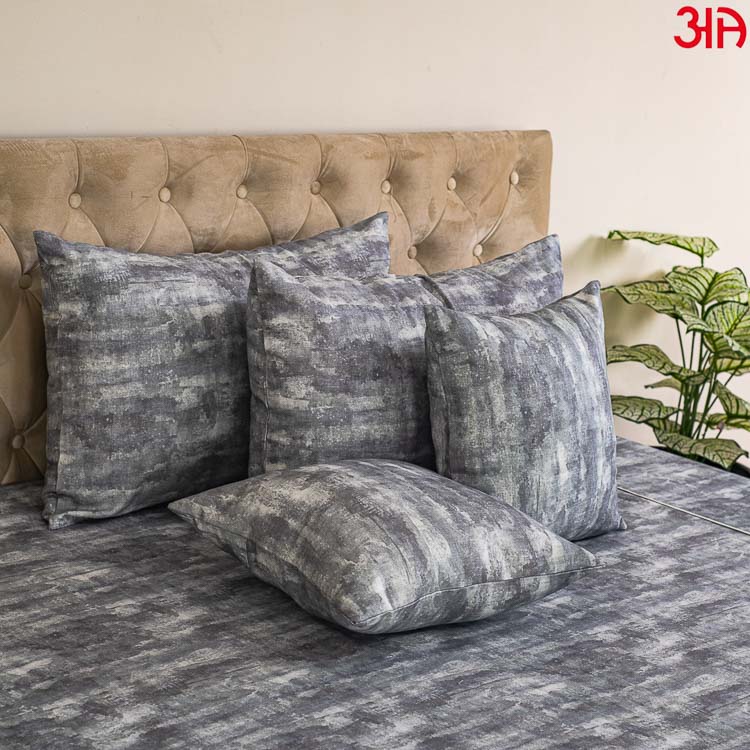 grey white cotton bed cover2