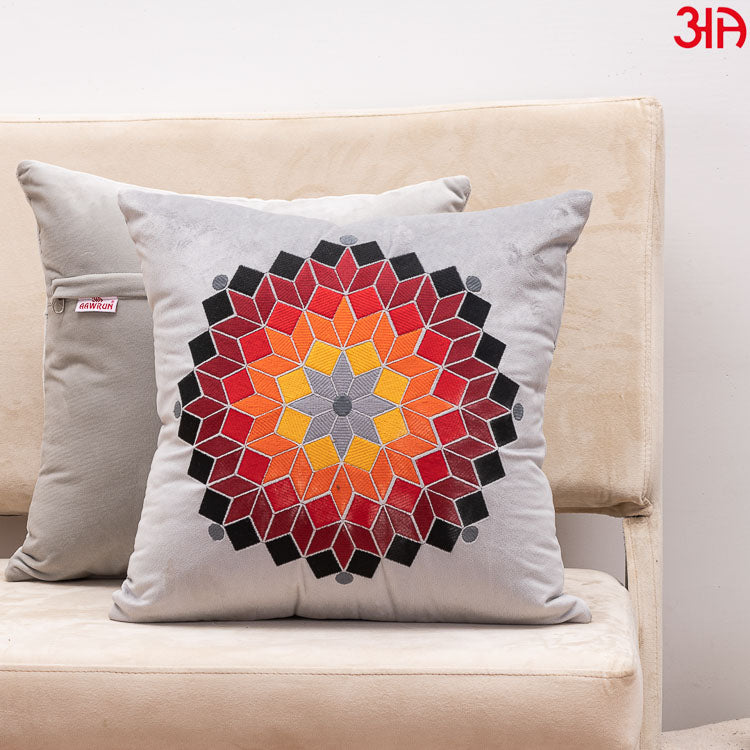 grey colorful cube floral cushion