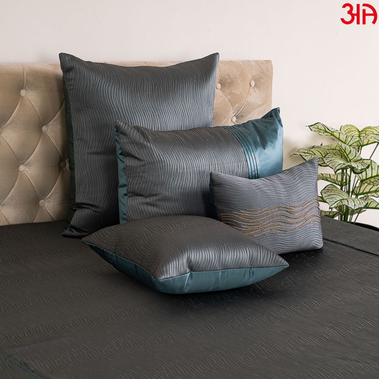 grey jacquard wave bed cover2