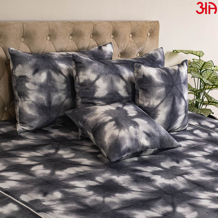 grey white cotton bed cover2