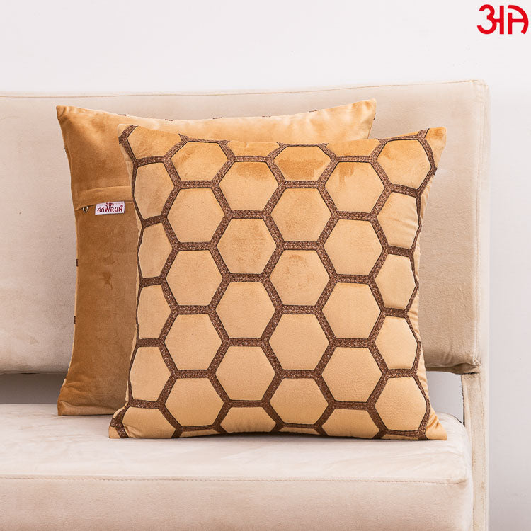 hexagon zari embossed cushion beige