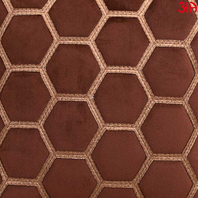 hexagon zari embossed cushion brown3