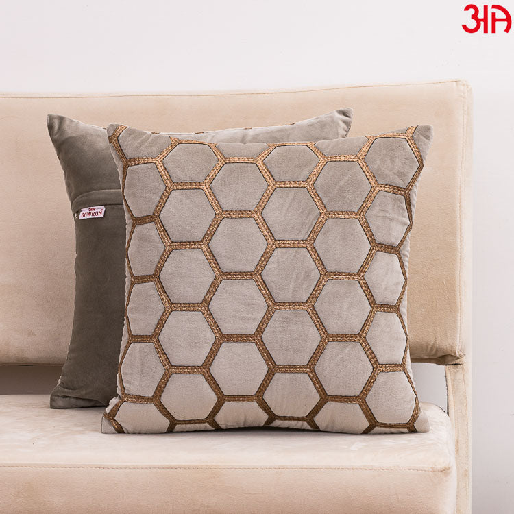 hexagon zari embossed cushion grey