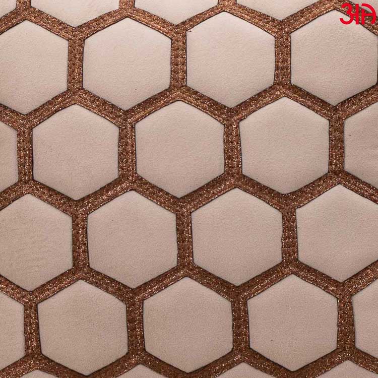 hexagon zari embossed cushion peanut3