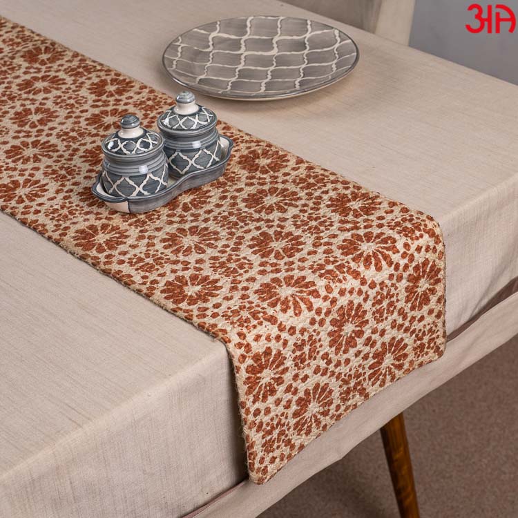 jute floral rust table runner