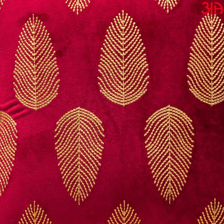 Maroon Gold Embroidered Leaf Cushion Cover3