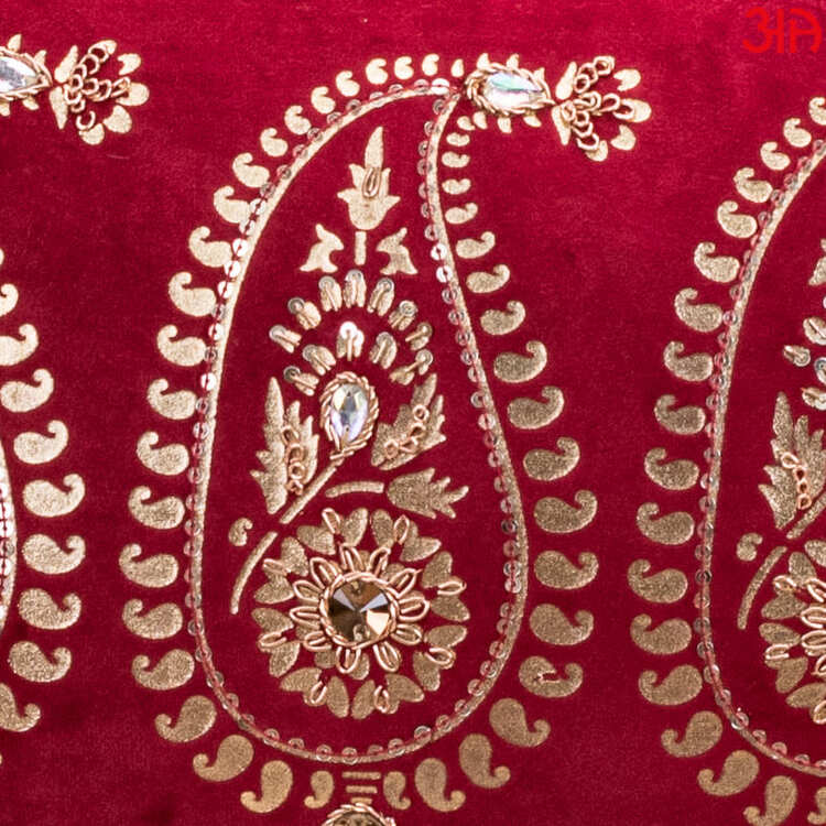 maroon paisley design cushion 3