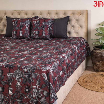 maroon black cotton bed cover4