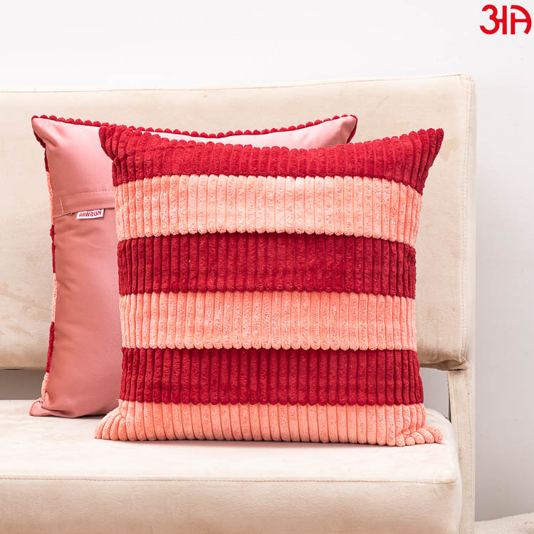 Maroon Peach Fur Stripe Cushion