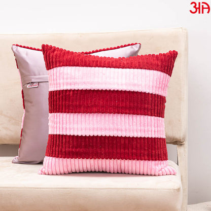 Maroon Pink Fur Stripe Cushion