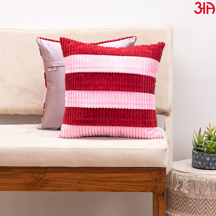 Maroon Pink Fur Stripe Cushion2