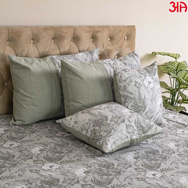 mint leaf floral cotton bed cover2