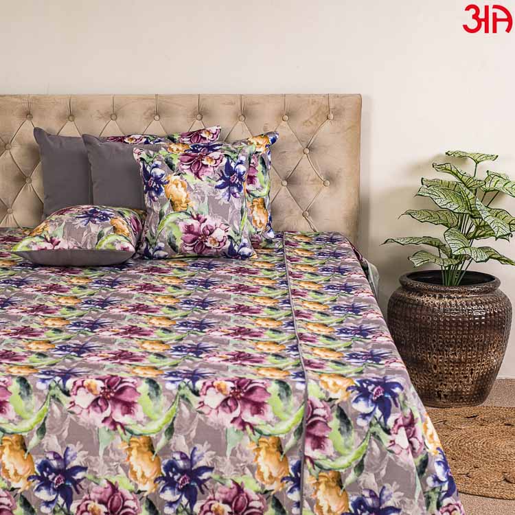 multi floral cotton bed cover