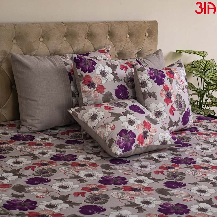 purple floral cotton bed cover2