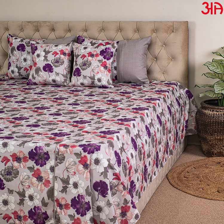 purple floral cotton bed cover4