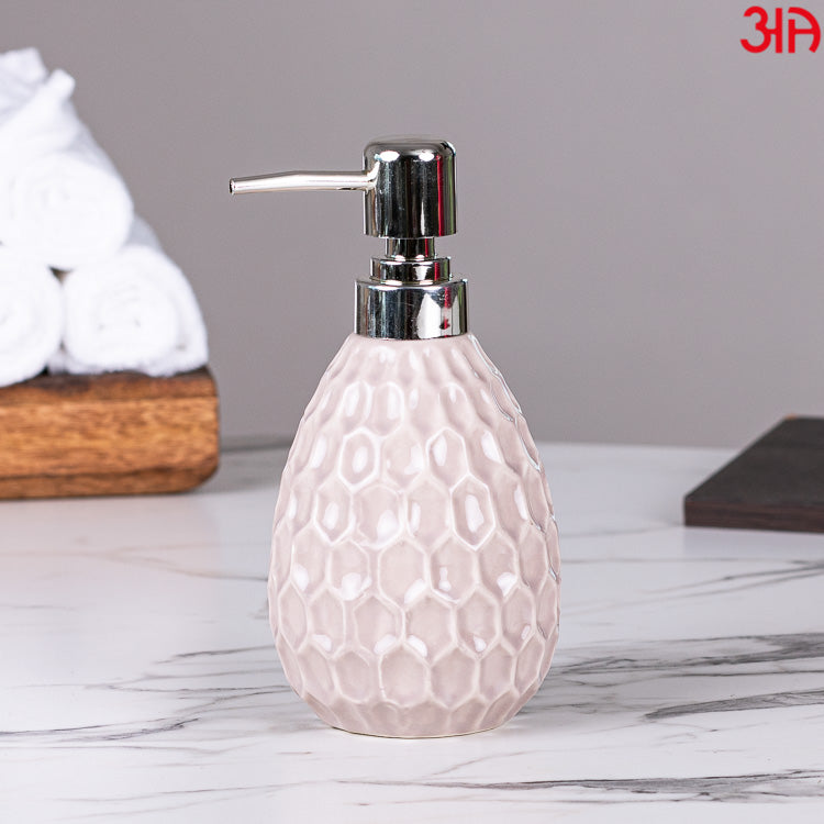 off white hexagon cut soap dispenser