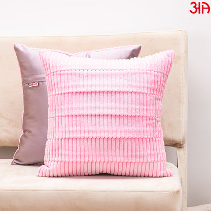 Pink Fur Stripe Cushion