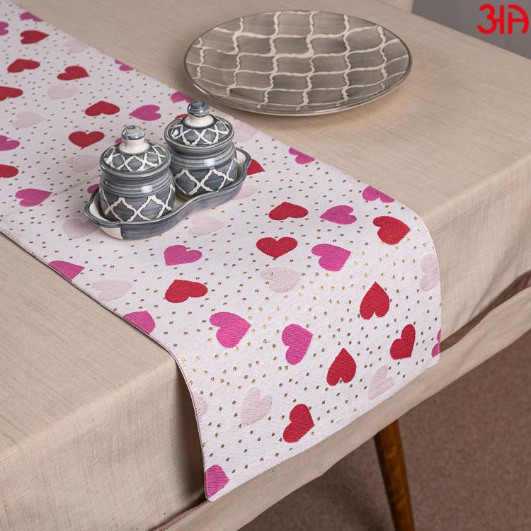 red pink heart table runner