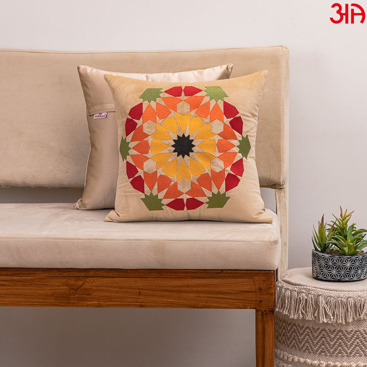Rangoli Embroidered Cushion Cover Beige2