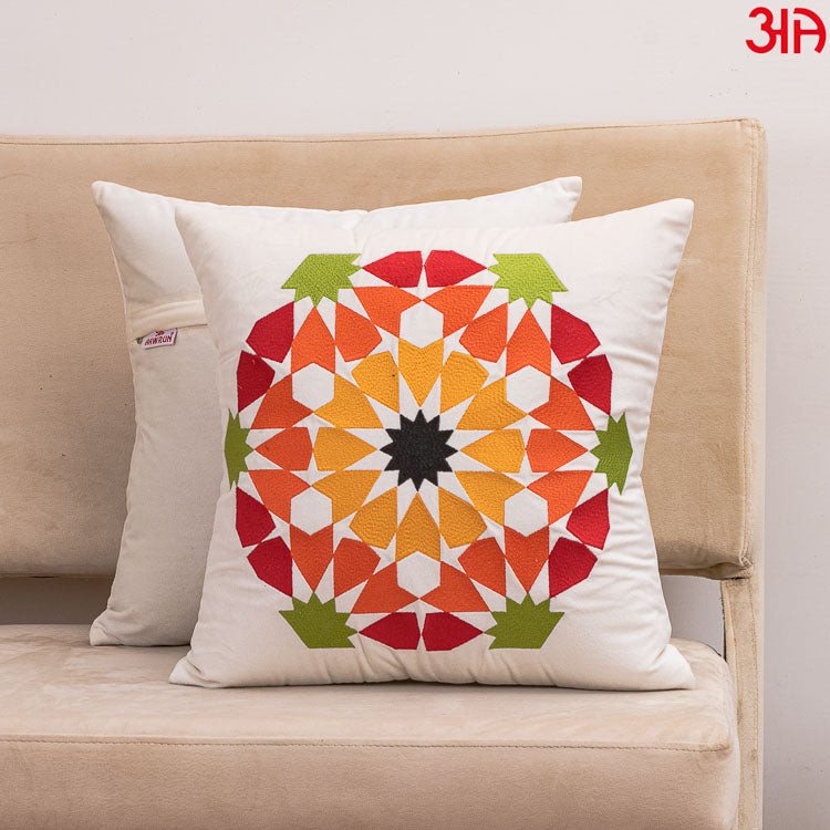 Rangoli Embroidered Cushion Cover White