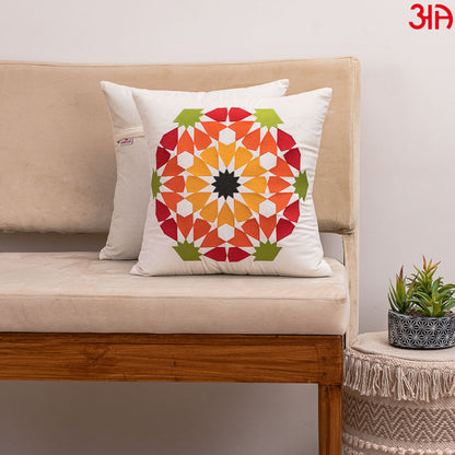 Rangoli Embroidered Cushion Cover White2
