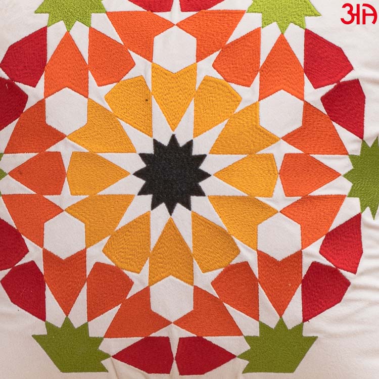 Rangoli Embroidered Cushion Cover White3