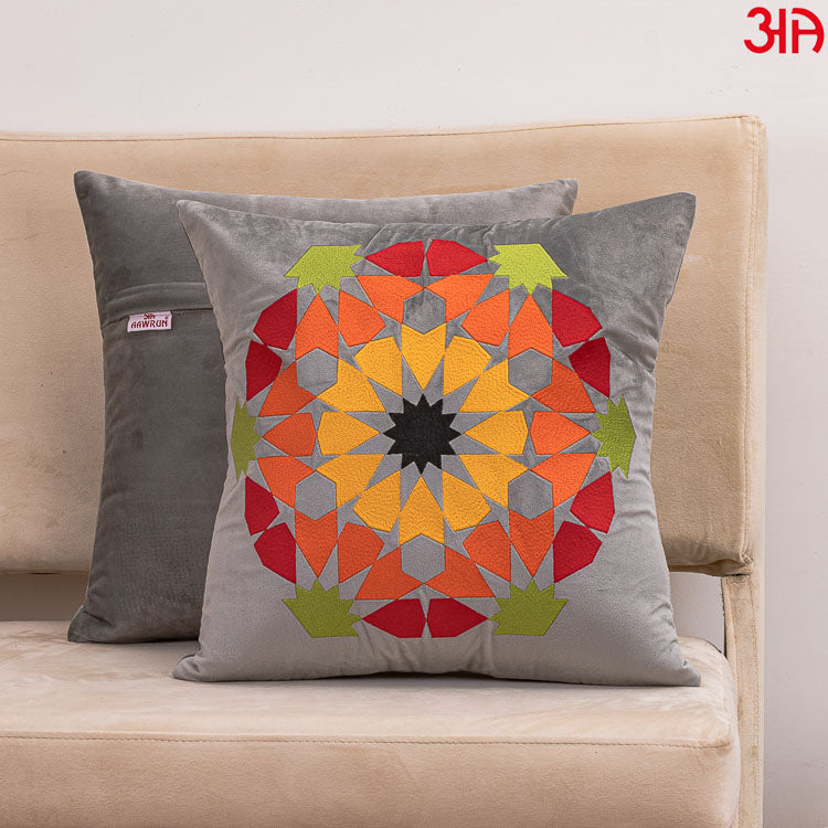 Rangoli Embroidered Cushion Cover Grey