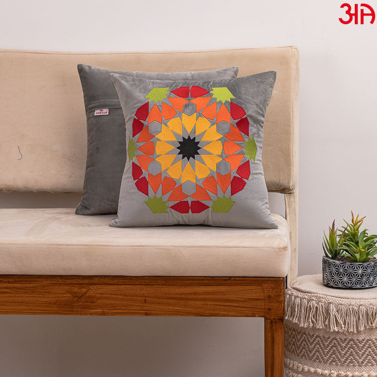 Rangoli Embroidered Cushion Cover Grey2