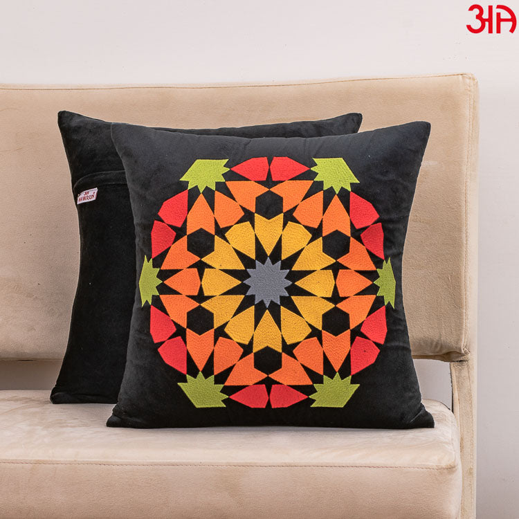 Rangoli Embroidered Cushion Cover Black