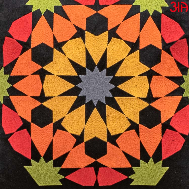 Rangoli Embroidered Cushion Cover Black3
