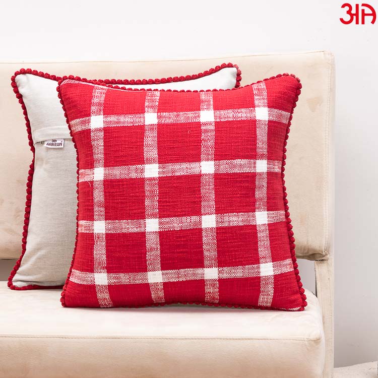 check pattern red cotton cushion