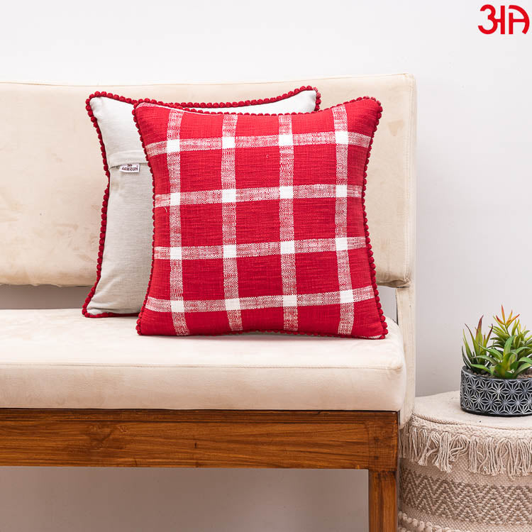 check pattern red cotton cushion2