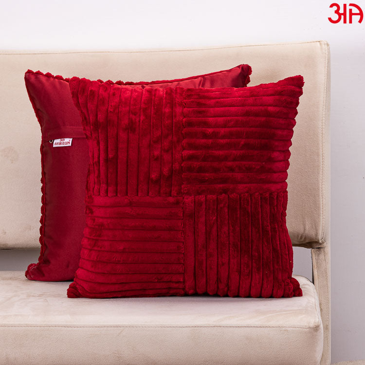 red fur square cushion
