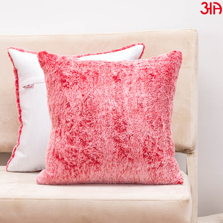 brown fur cushion cover red