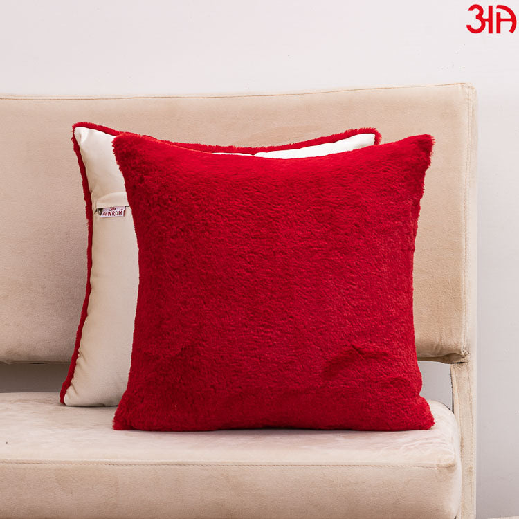 Soft Red Fur Cushion Cover2