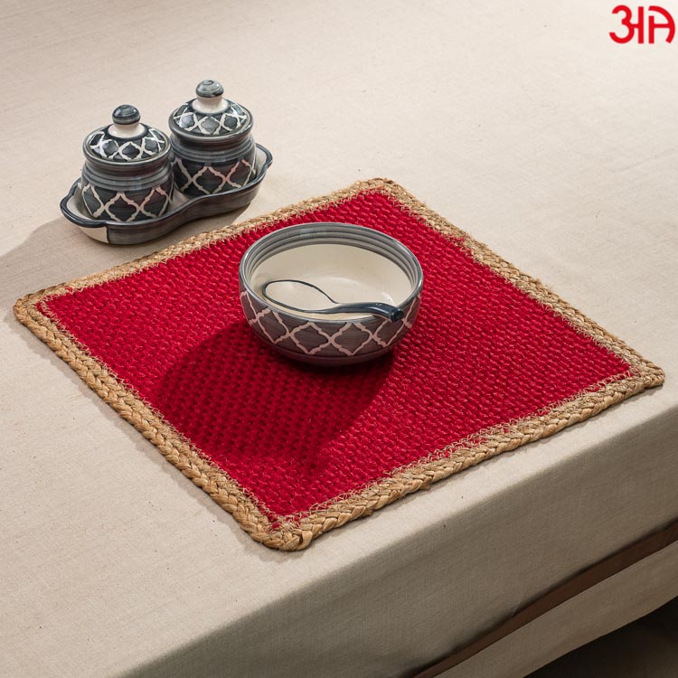 red jute choti table mat square