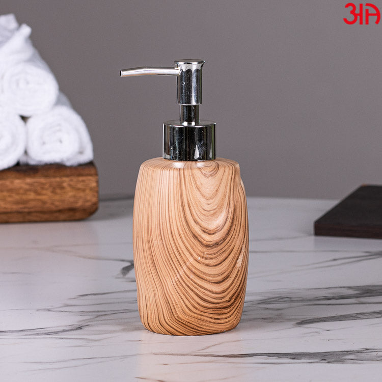 round wooden ceramic soap dispenser