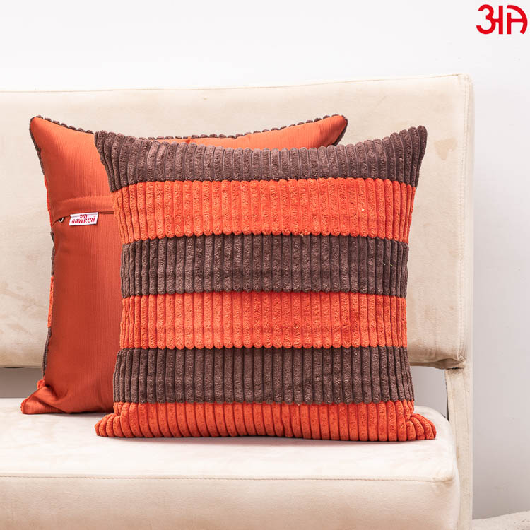 Rust Fur Stripe Cushion