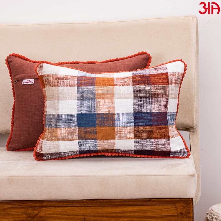 rust brown check 12x18 cotton cushion