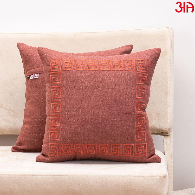 rust cotton jute cushion cover