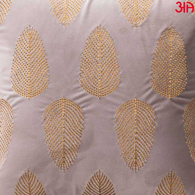Silver Gold Embroidered Leaf Cushion Cover3