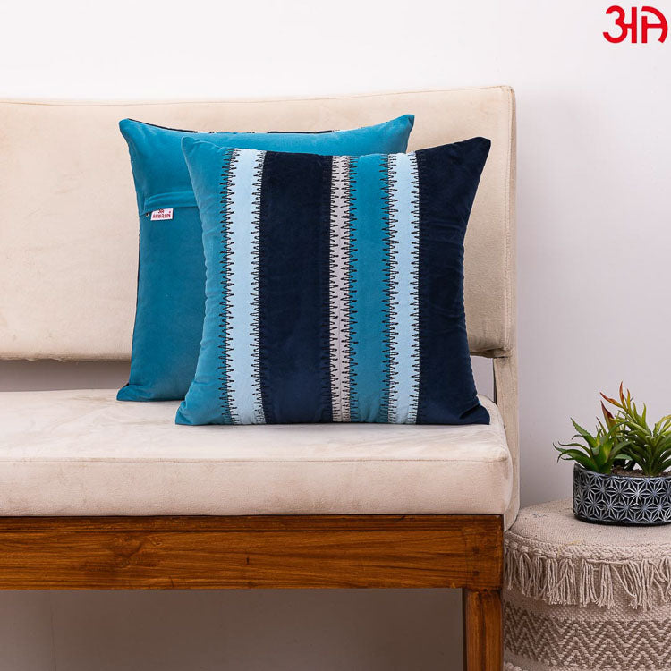 sky blue stripe zig zag cushions