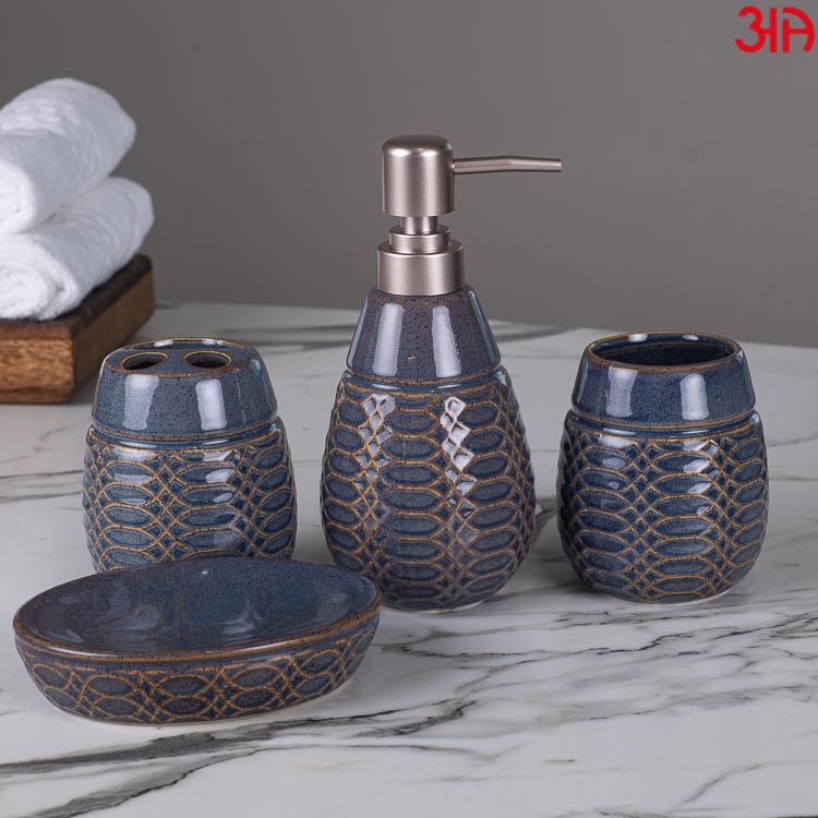 navy blue ceramic bathroom set of 4