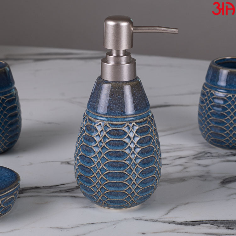 blue ceramic bathroom set