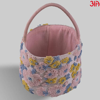Pink Fur Flower Design Cotton Storage Basket