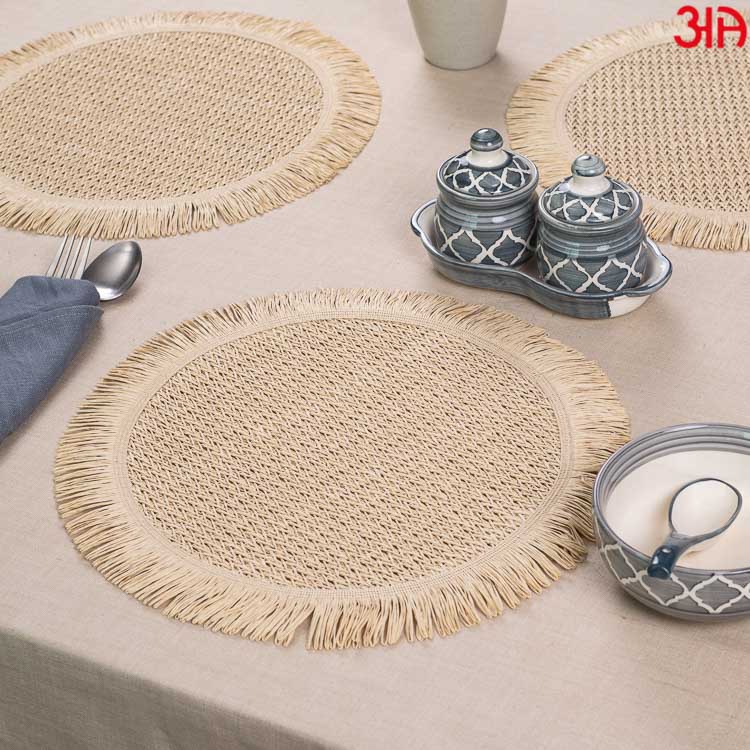 beige round table mat tokyo frill design