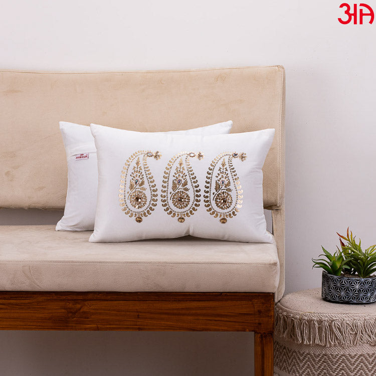 white paisley design cushion2
