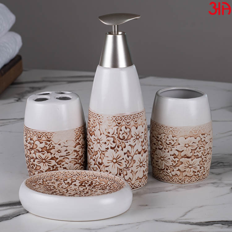 white floral soap dispenser set 1